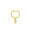 18K Yellow Gold Diamond Hoops with Burnished Round Diamonds and Dangling Emerald-Cut Diamond Station