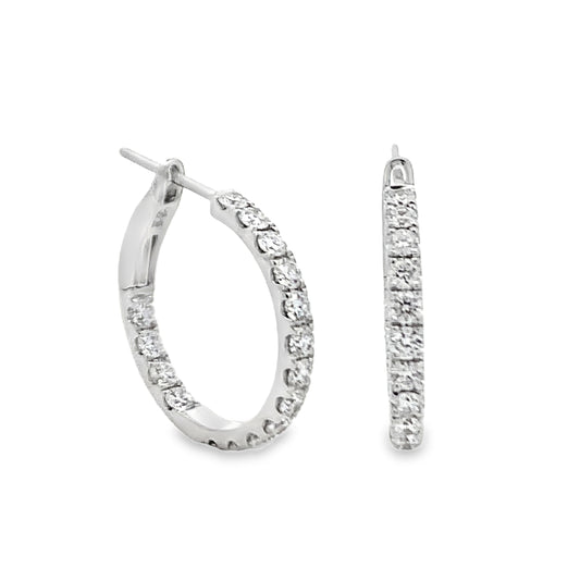 18K White Gold Diamond Hoop Earrings