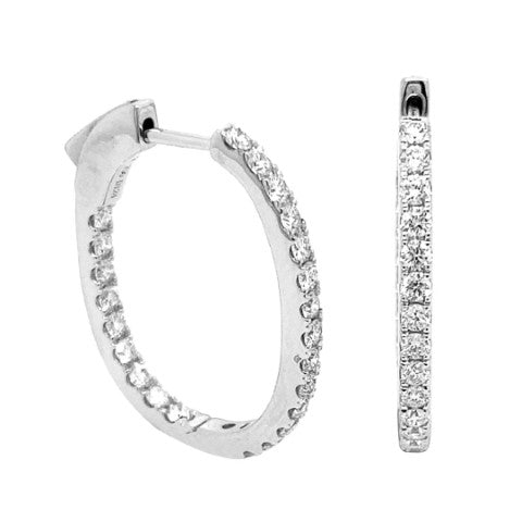 18K White Gold Diamond Hoop Earrings