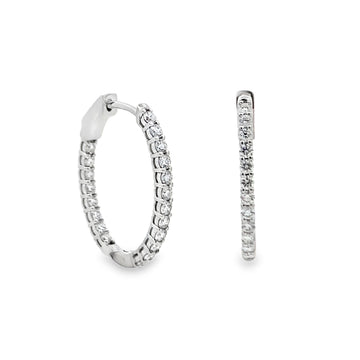 18K White Gold Diamond Hoop Earrings
