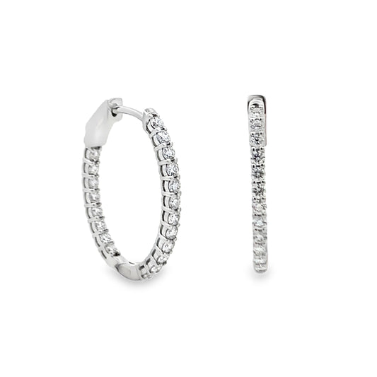 18K White Gold Diamond Hoop Earrings