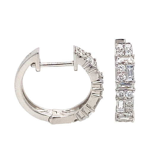 18K White Gold Diamond Hoop Earrings