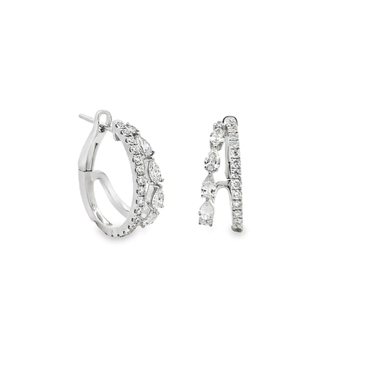 18K White Gold Diamond Hoop Earrings