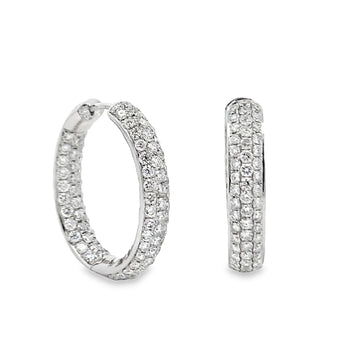 18K White Gold Diamond Hoop Earrings