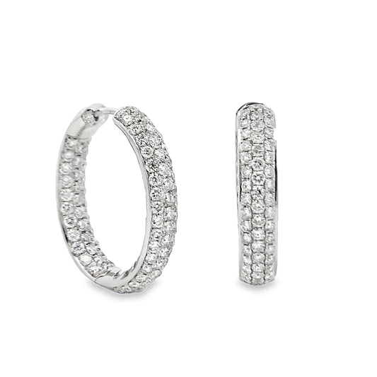 18K White Gold Diamond Hoop Earrings