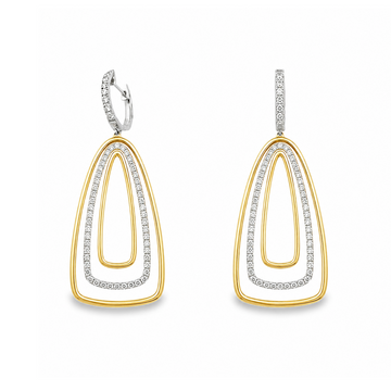 18K Two-Tone Geometrical Diamond Dangling Earrings