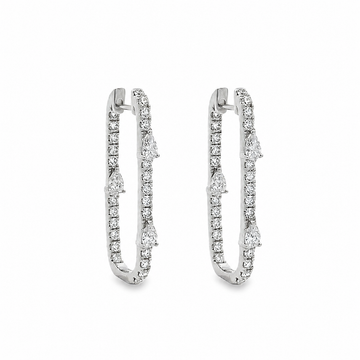 18K White Gold Elongated Oval Diamond Hoop Earrings