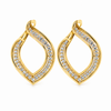 18K Yellow Gold Elongated Leaf-Shaped Diamond Hoop Earrings