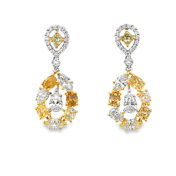 18K Two-Tone Fancy Diamond Dangling Earrings