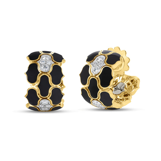 Roberto Coin 18K Two-Tone Cobra Diamond and Black Enamel Wide Hoop Earrings
