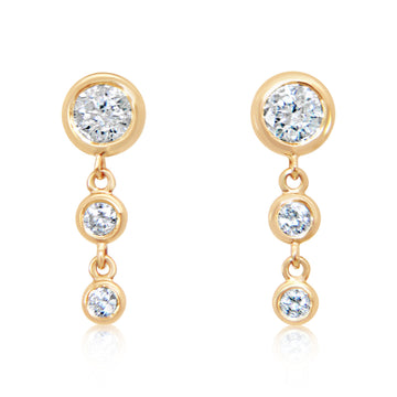 14K Yellow Gold Descending Bubble Bezel Diamond Earrings
