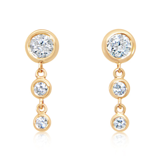 14K Yellow Gold Descending Bubble Bezel Diamond Earrings