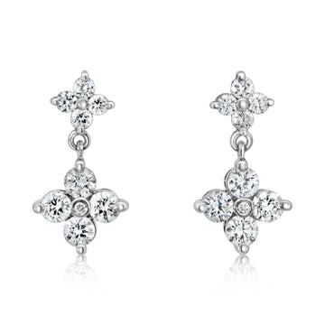 14K White Gold Diamond Clover Earrings