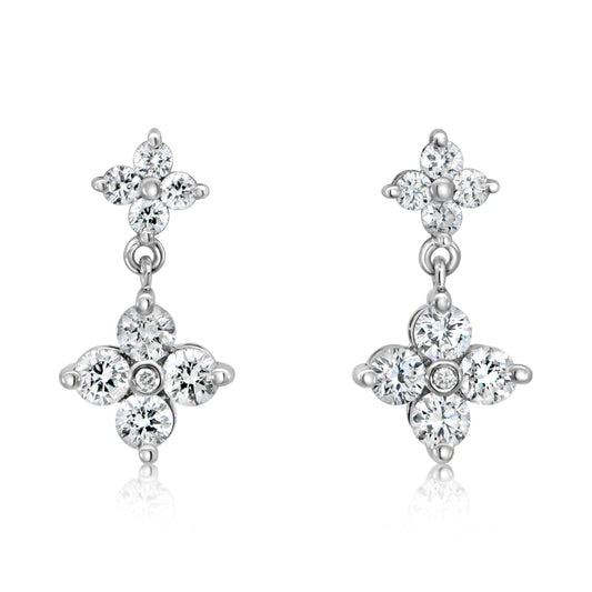 14K White Gold Diamond Clover Earrings