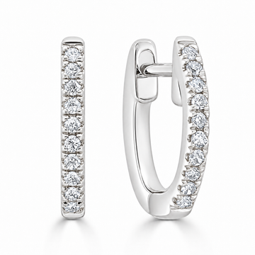 14K White Gold 10mm Diamond Huggie Earrings