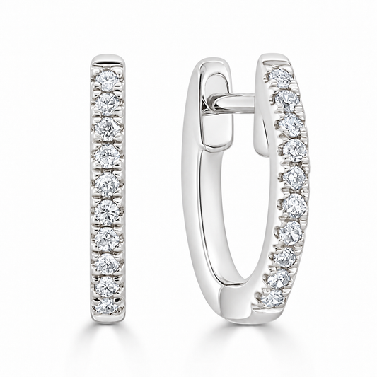 14K White Gold 10mm Diamond Huggie Earrings