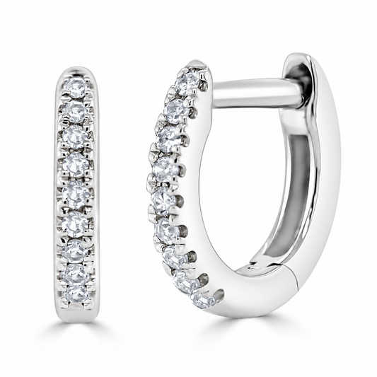 14K White Gold 7mm Diamond Huggie Earrings