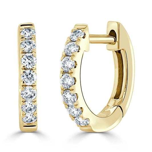 14K White Gold 12mm Diamond Huggie Earrings