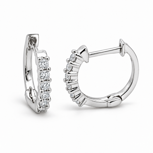14K White Gold Diamond Huggies