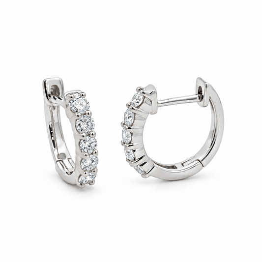 14K White Gold Diamond Huggies