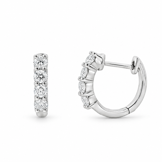 14K White Gold Diamond Huggies