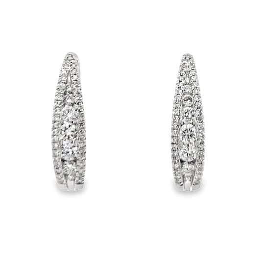 14K White Gold Diamond Tapered Oval Hoop Earrings