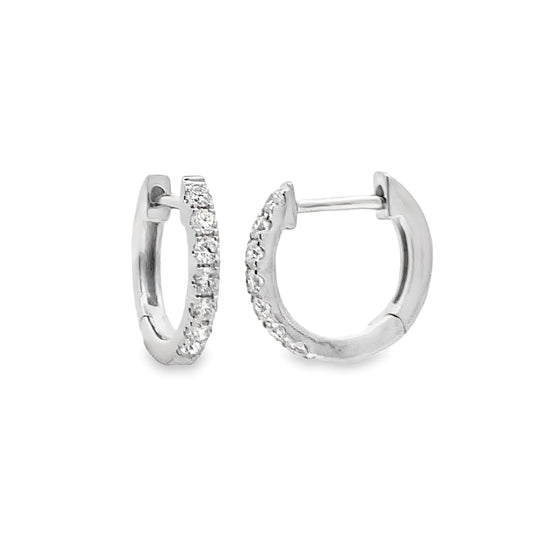14K White Gold 12mm Diamond Huggie Earrings
