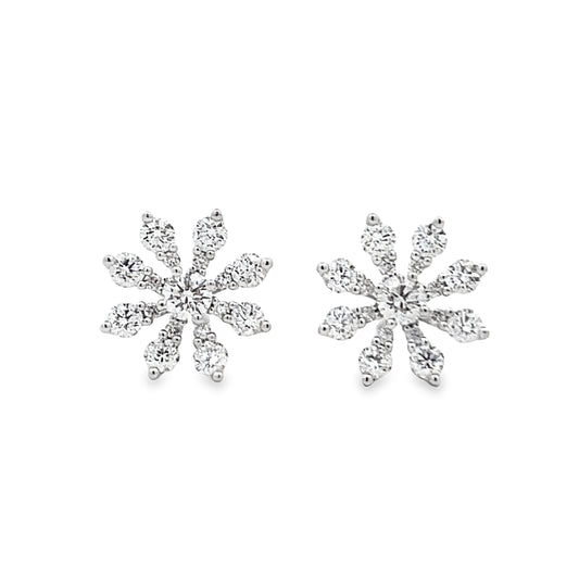 Damaso 18K White Gold Medium Diamond Flower Studs