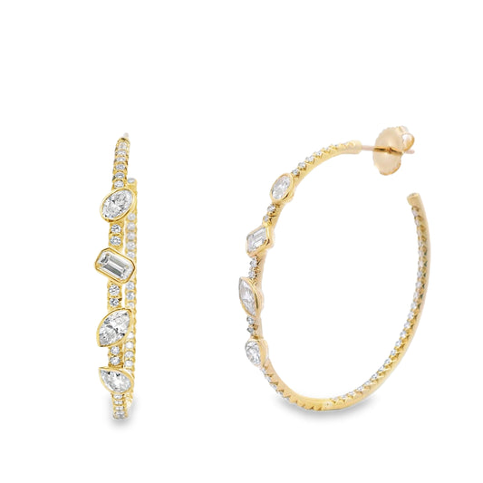 Norman Silverman 18K Yellow Gold Mix Shape Diamond Hoops