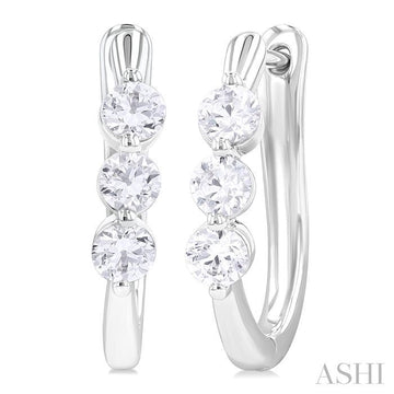 14K White Gold 3/4-Carat 3-Stone Diamond Hoops