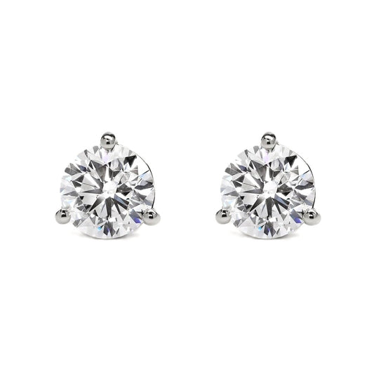 14K White Gold 1 Carat Lab Grown Diamond 3-Prong Martini Stud Earrings