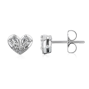 Christopher Designs 14K White Gold Heart-Shaped Diamond Stud Earrings