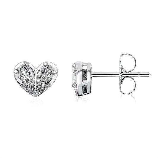 Christopher Designs 14K White Gold Heart-Shaped Diamond Stud Earrings