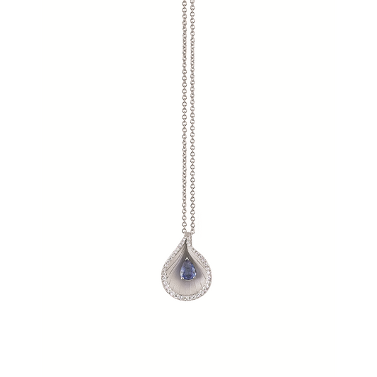 Cammilli 18K "Premiere Color" White Ice Gold Pendant with Blue Sapphire and Diamonds