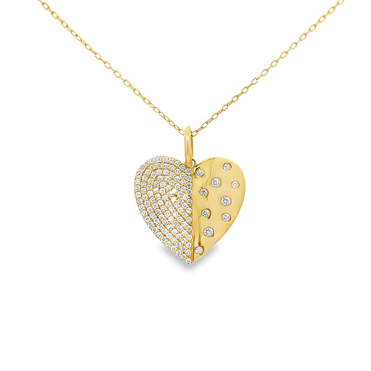 18K Yellow Gold Diamond Heart Pendant 22mm