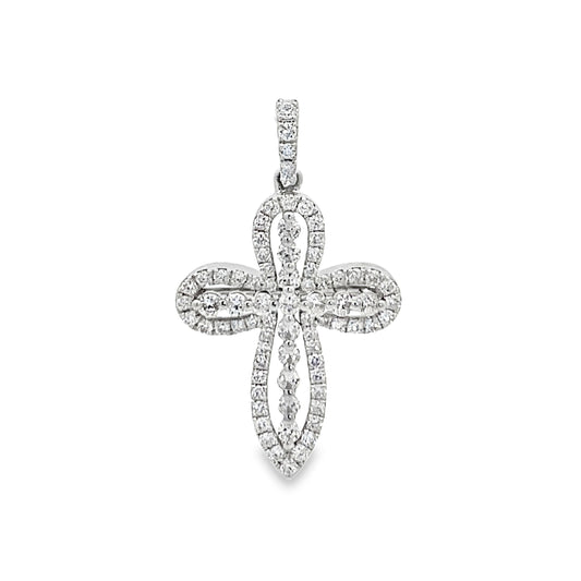 18K White Gold Diamond Cross Pendant