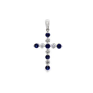 18K White Gold Diamond and Sapphire Cross Pendant