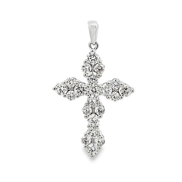 18K White Gold Cluster Diamond Cross