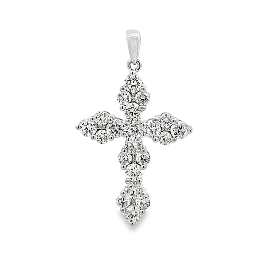 18K White Gold Cluster Diamond Cross