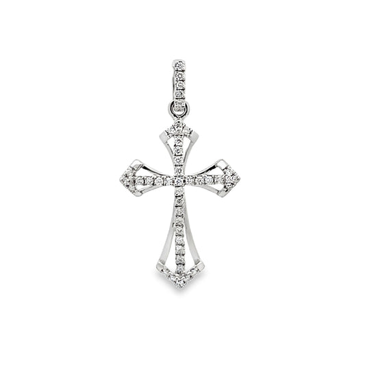 18K White Gold Diamond Cross Pendant