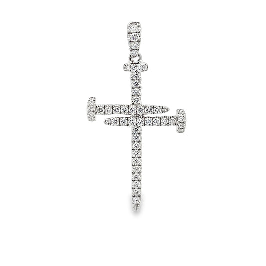 18K White Gold Diamond "Nails" Cross Pendant
