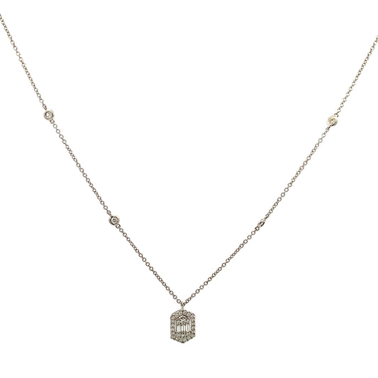 18K White Gold Diamond Custer Pendant with Chain