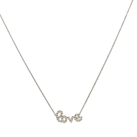 18K White Gold Diamond "love" Pendant with Chain