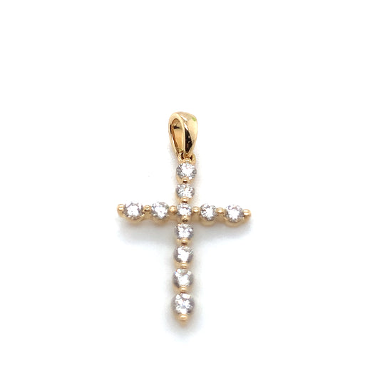 14K Yellow Gold Diamond Cross Pendant