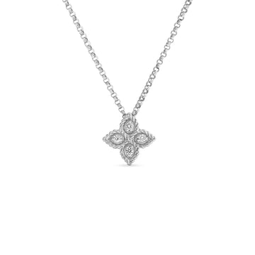 Roberto Coin 18K White Gold Princess Small Diamond Flower Pendant Necklace