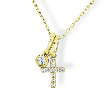 Frederic Sage 14K Yellow Gold Diamond Cross & Bezel Double Pendant