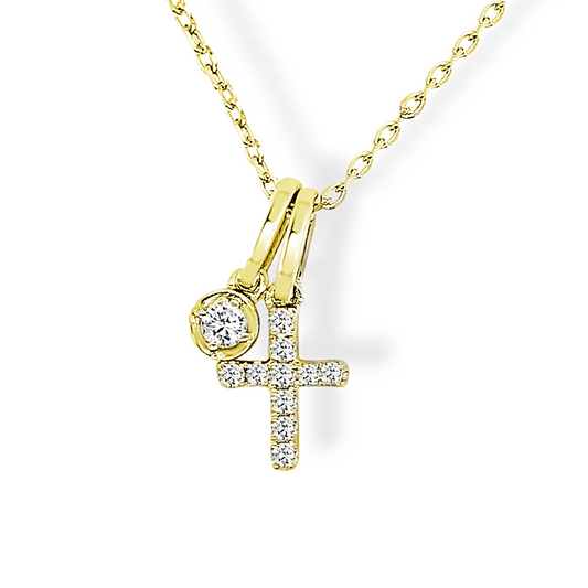 Frederic Sage 14K Yellow Gold Diamond Cross & Bezel Double Pendant