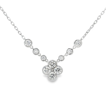 14K White Gold Diamond Clover and Bezel Necklace
