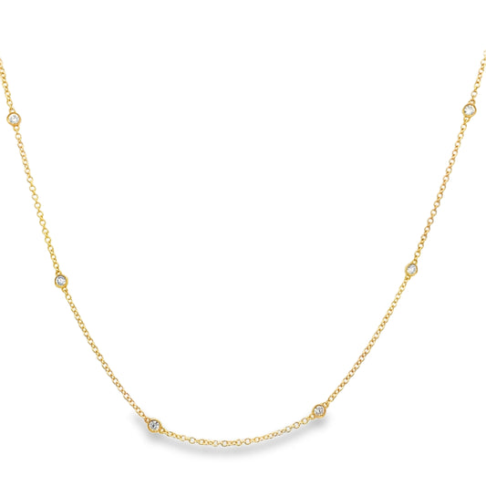 18K Yellow Gold 8-Station Diamonds By The Yard Milgrain Bezel Necklace