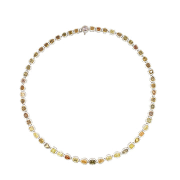 18K Three-Tone Mixed Color and Shapes Diamond Station Necklace